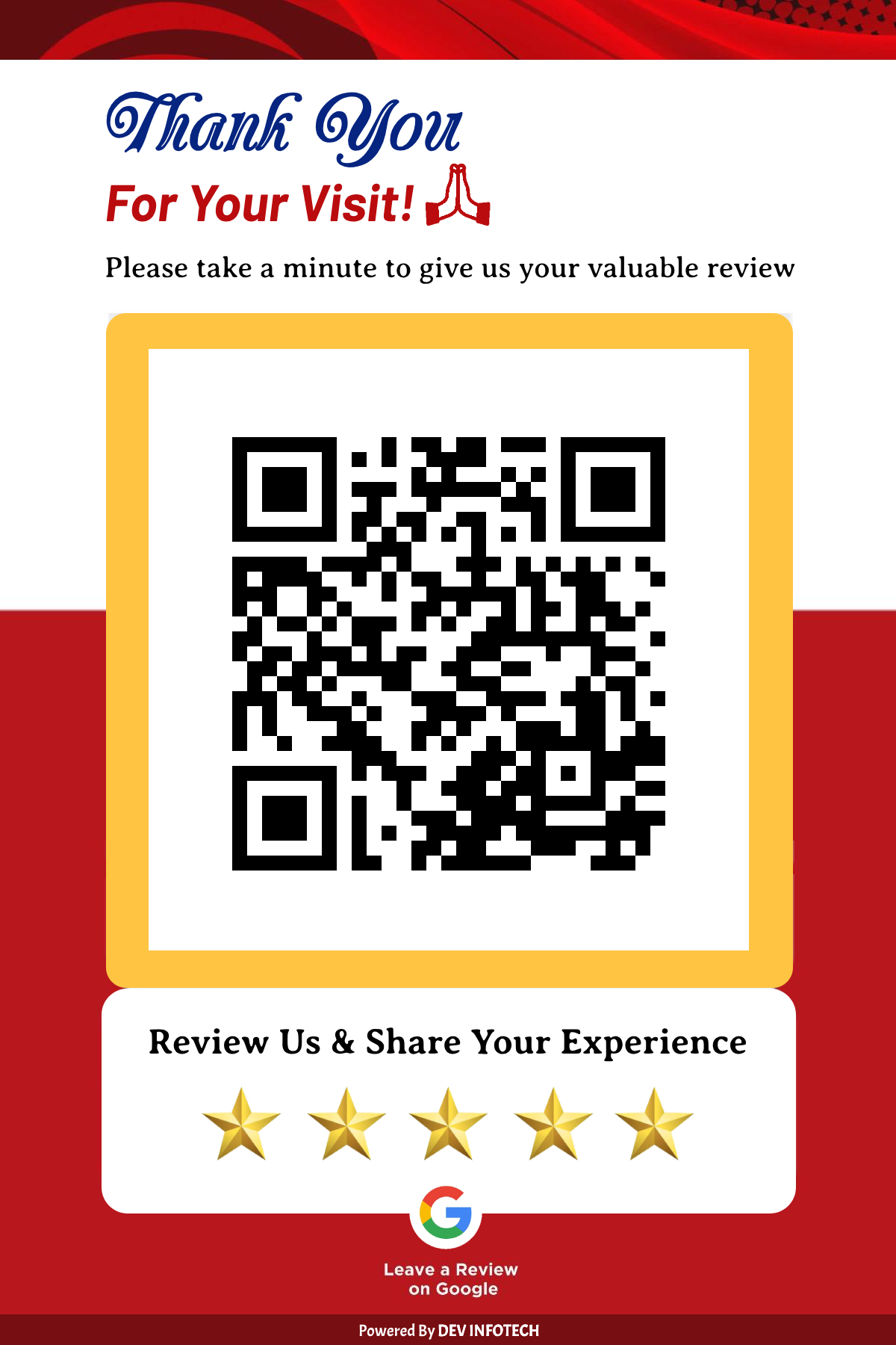 Upon purchase, ask your customer to scan the QR code and give feedback